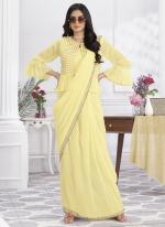 Shimmer Georgette Yellow Party Wear Embroidery Work Ready To Wear Saree